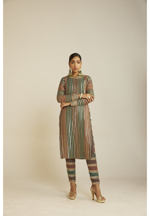 Mud Green Straight Kurta Pant Set