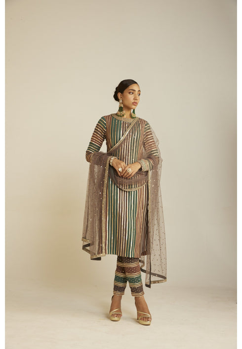 Mud Green Round Neck Straight Kurta Pant Set