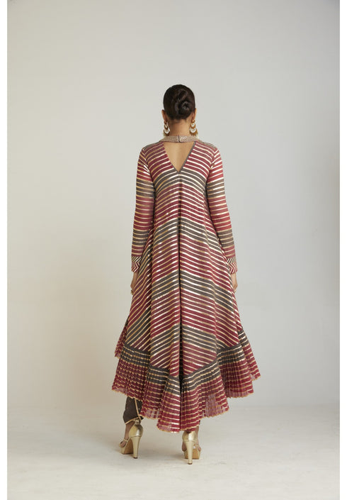 Charcoal Grey Asymmetrical Kurta Dhoti Set