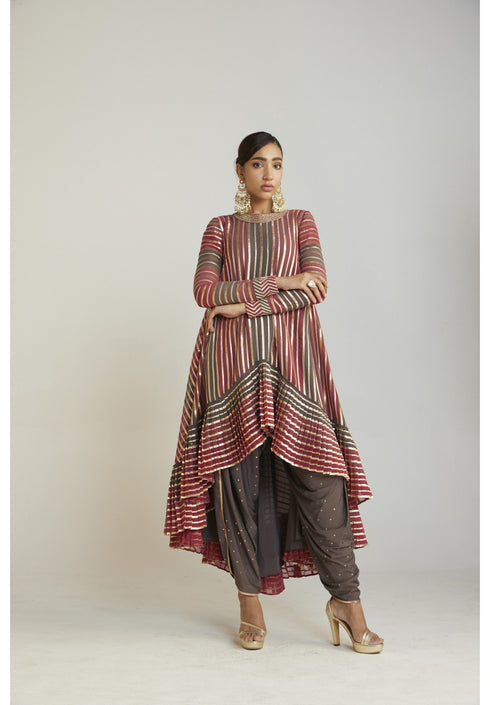 Charcoal Grey Asymmetrical Kurta Dhoti Set