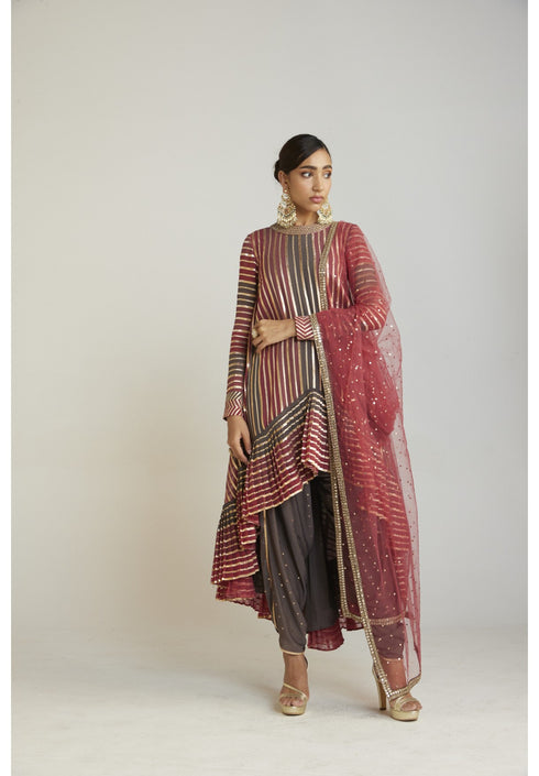 Charcoal Grey Asymmetrical Kurta Set