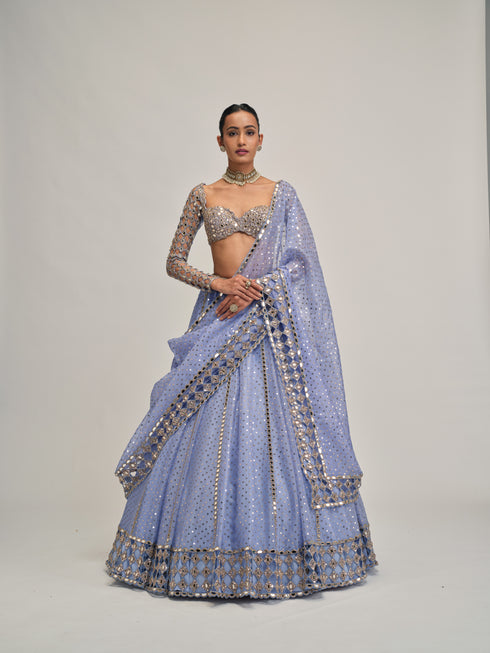 Dew Blue Cutwork Sleeve Lehenga Set
