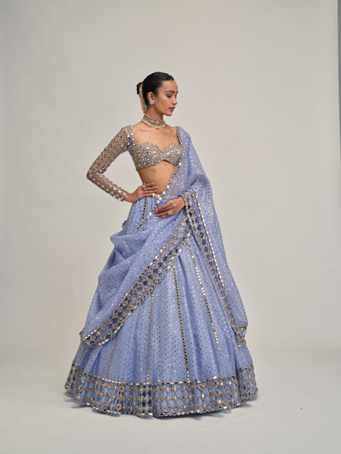 Dew Blue Cutwork Sleeve Lehenga Set