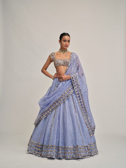 Dew Blue Sequins Embroidered Lehenga Set