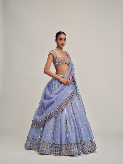 Dew Blue Sequins Embroidered Lehenga Set