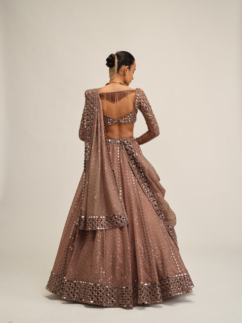 Deep Beige Sequins Embroidered Lehenga Set