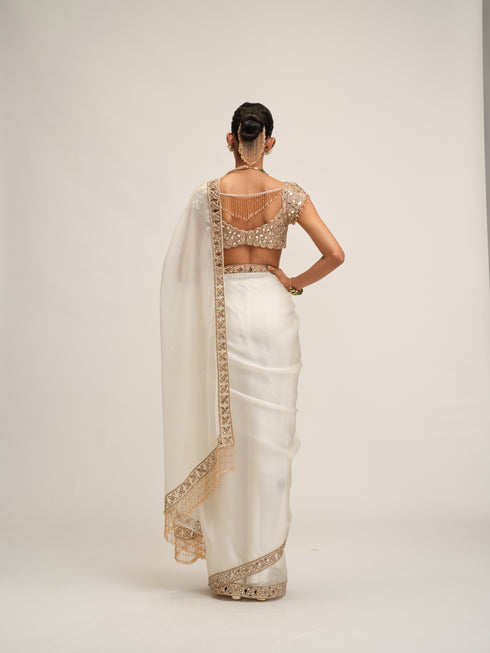 Off White Cutwork Border Saree Set