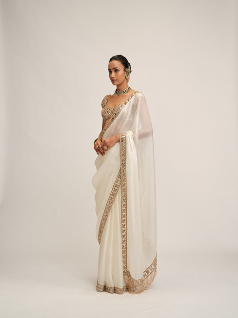Off White Cutwork Border Saree Set