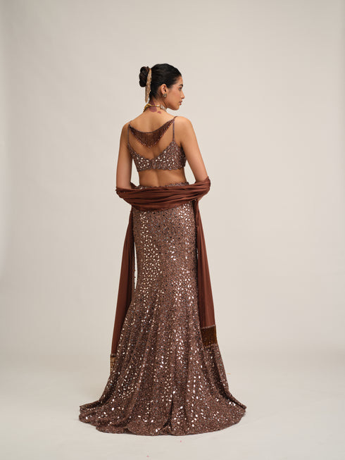 Deep Beige Fishcut Lehenga Set