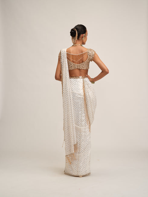 Off White Draped Saree Set