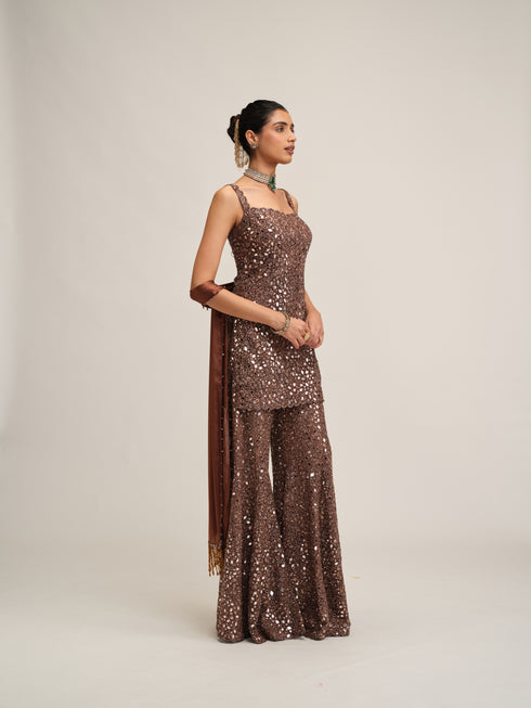 Deep Beige Kurta Sharara Set