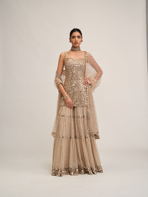 Light Beige Kurta Sharara Set