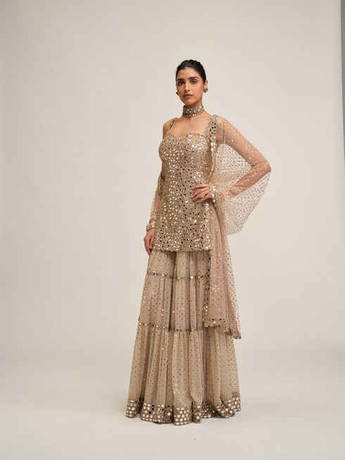 Light Beige Kurta Sharara Set