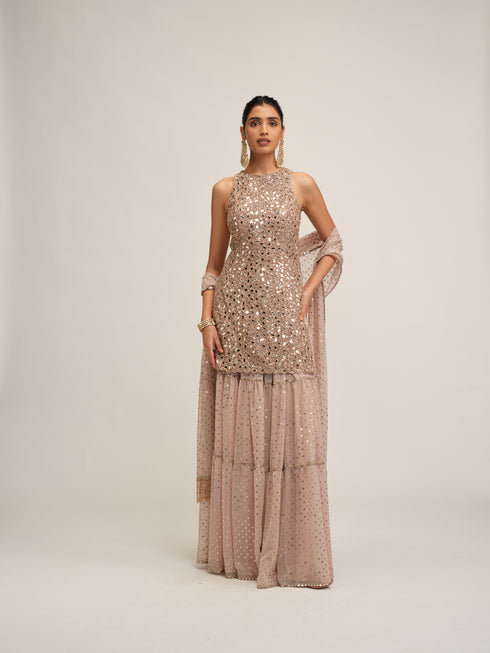 Ash Pink Kurta Sharara Set