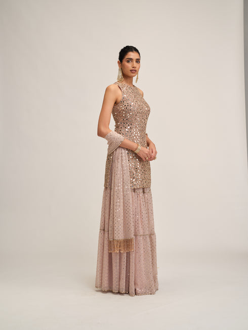 Ash Pink Kurta Sharara Set