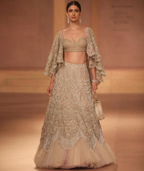 Beige Organza Lehenga Set
