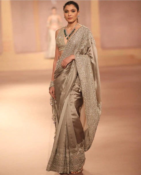 Gold kora Dupion Saree Set