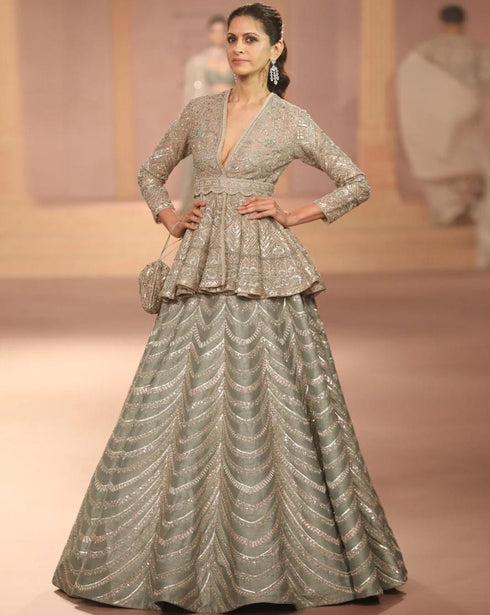 Mint Peplum Top Lehenga Set