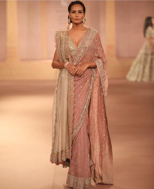 Peach Organza Saree Set