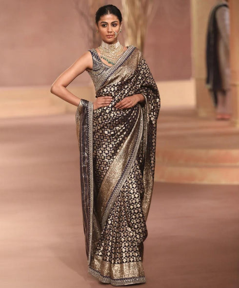 Purple Banarasi Saree Set