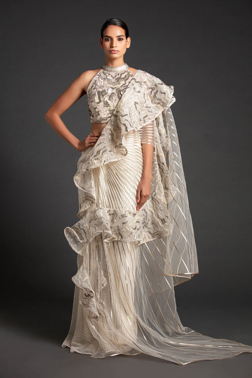 Embroidered Ruffle Saree