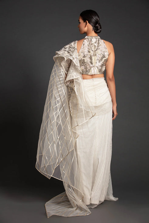 Embroidered Ruffle Saree