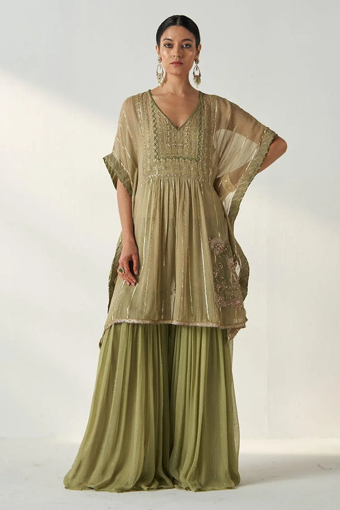 Suhana Green Kaftan Gharara Set