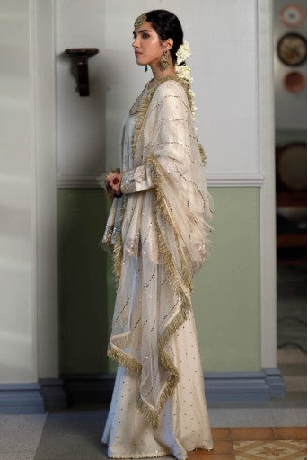 Afreen Stone Mukaish Silkmul Embroidered Kurta And Heavy Mukaish Silkmul Sharara With Mukaish Net Dupatta