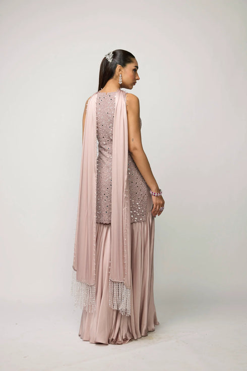 Ash Pink Satin Sharara Set