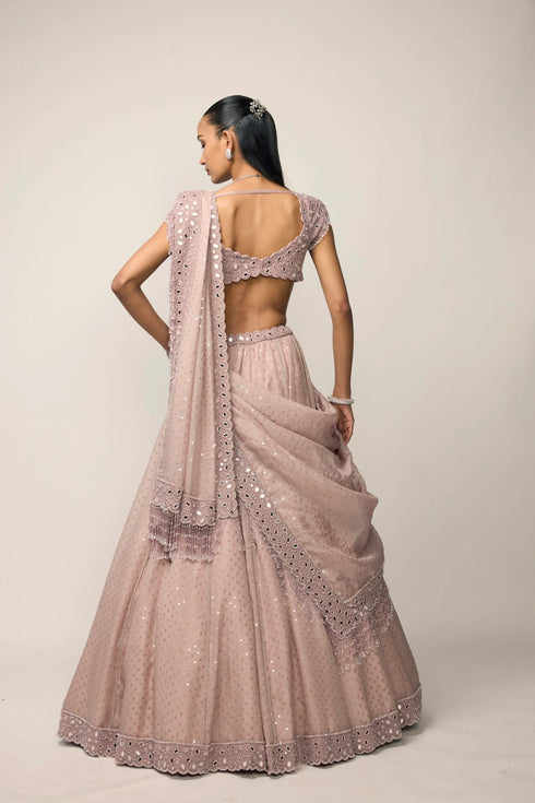Ash Pink Sequins Embroidered Lehenga Set