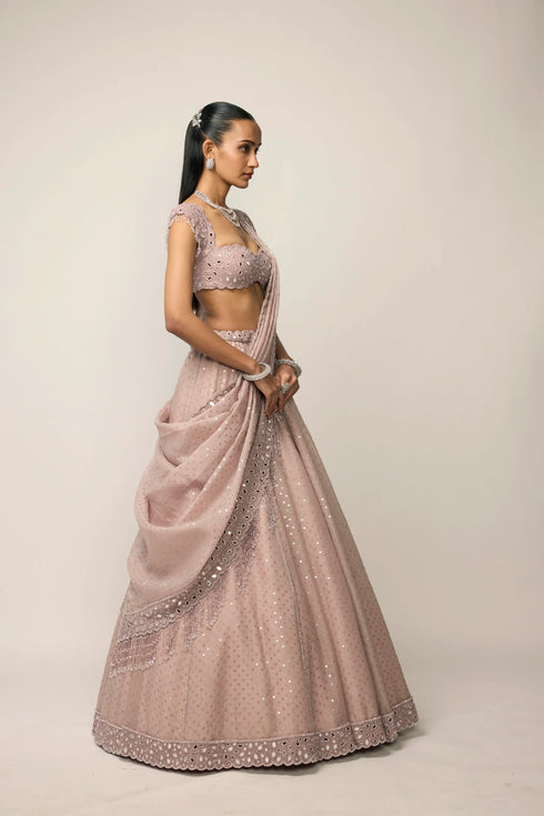 Ash Pink Sequins Embroidered Lehenga Set