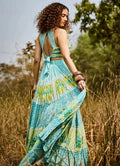 Printed Aqua Green Lehenga Set