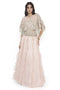 Blush Pink Embroidered Cape And Bustier With Ruffled Lehenga