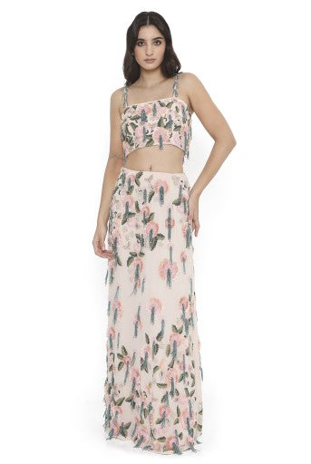 Blush Pink Embroidred Choli With Slit Skirt