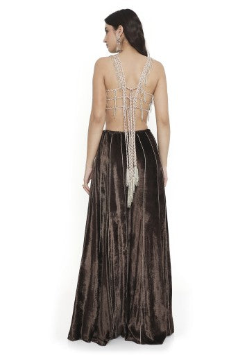 Brown Embroidered Choli With Sharara