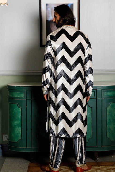 Chevron Printed Embroidered Kurta And Salwar