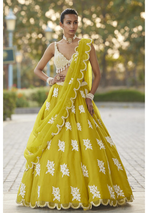 Moss Green Flower Lehenga Set