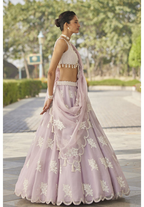 Powder Lilac Flower Lehenga Set