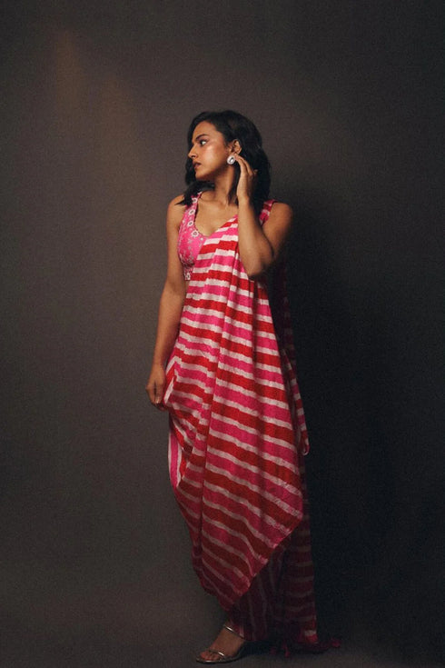 Leheriya Bengali Drape Saree