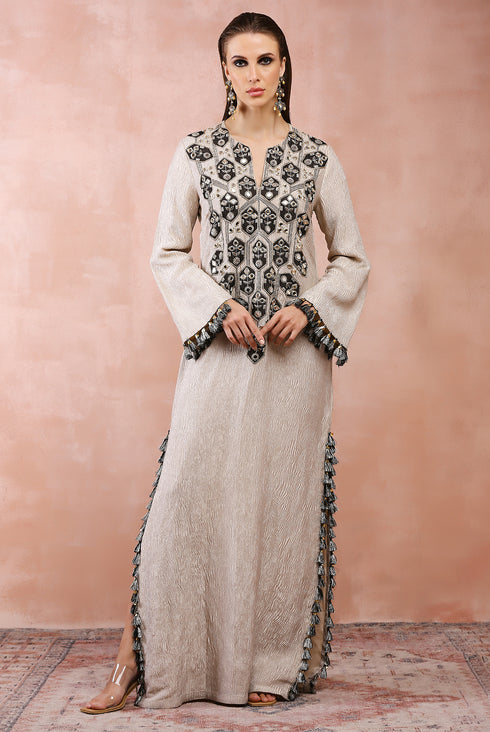 Dull gold Embroidered Yoke Kaftan