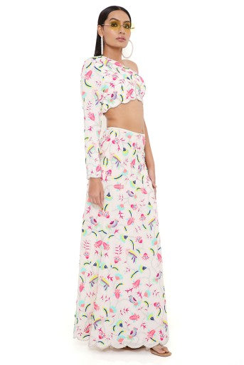 Stone Georgette Embroidered Top & Skirt