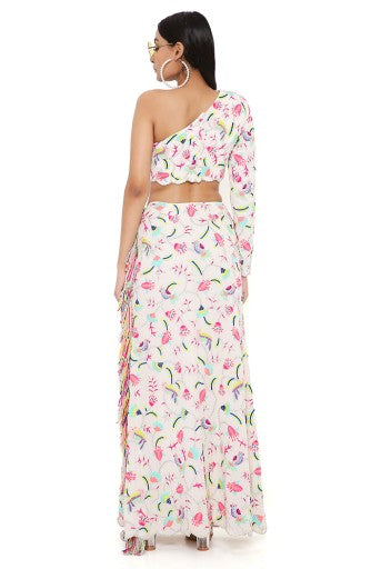 Stone Georgette Embroidered Top & Skirt