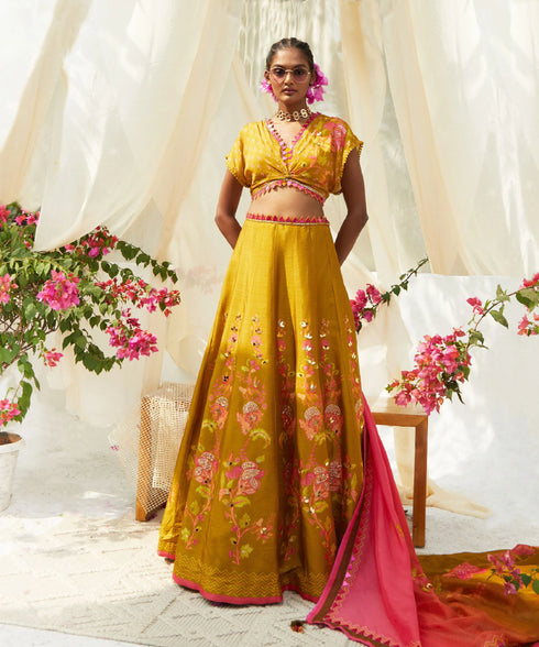 Mehendi Printed Lehemga Set