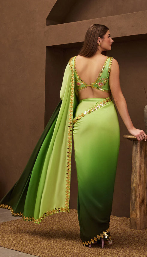 Green Gleam Pre-Stitched Saree