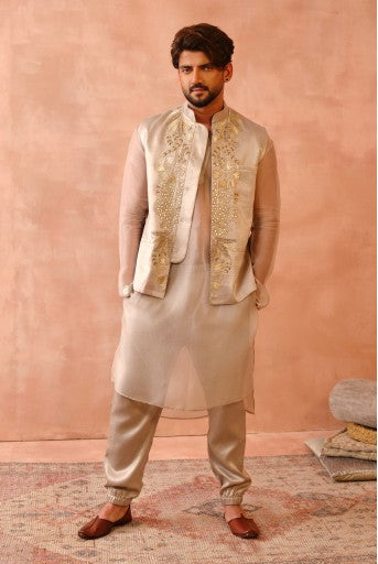 Grey Bagh Embroidered Bandi With Kurta And Jogger Pant