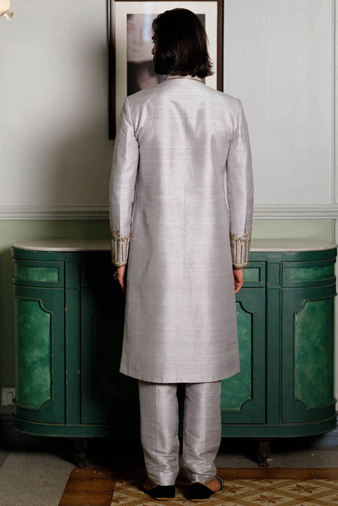 Grey Embroidered Sherwani With Pant