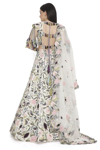 Ivory Embroidered Choli And Embroidered Lehenga With Dupatta