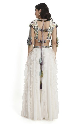 Ivory Embroidered Choli And Ruffled Sharara