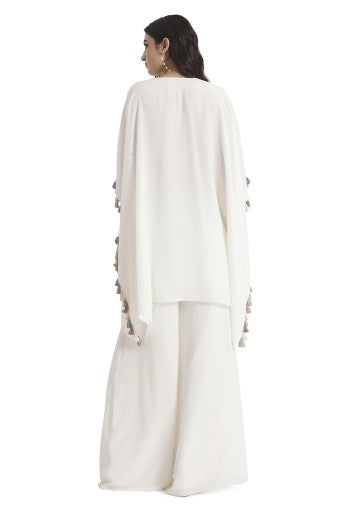 Ivory Embroidered Crepe Kaftan With Crepe Palazzo