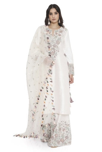 Ivory Embroidered Kurta And Embroidered Palazzo With Dupatta